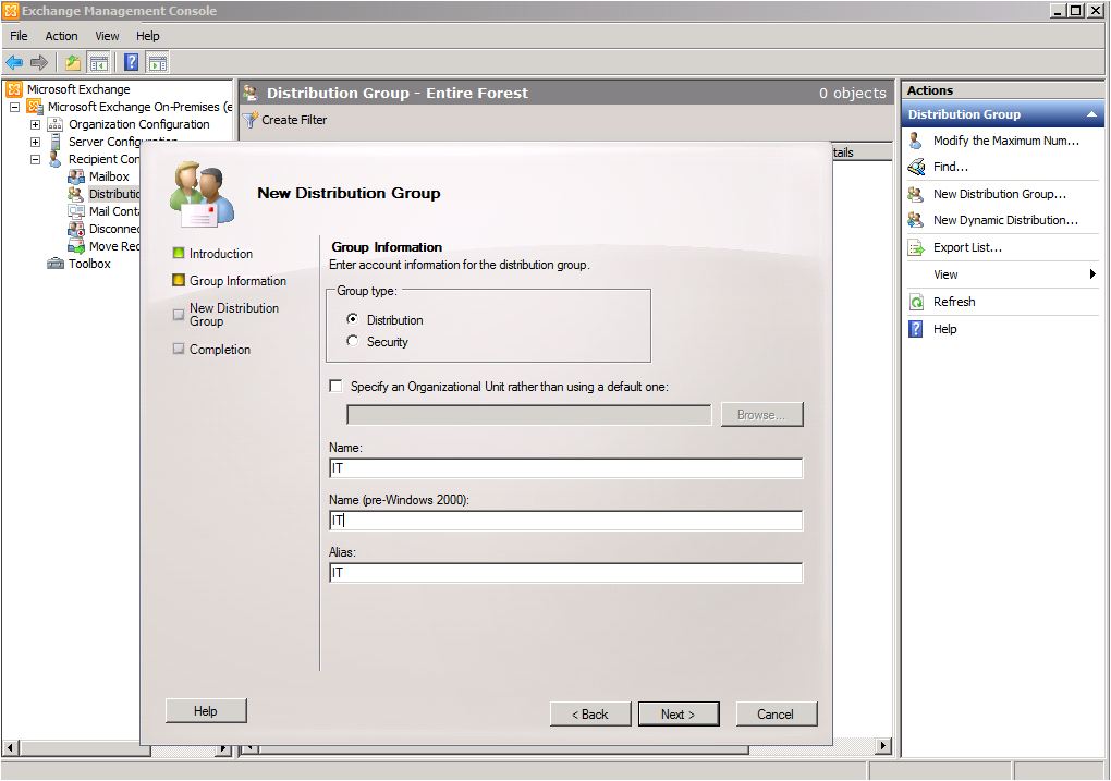 Create Distribution Group Exchange