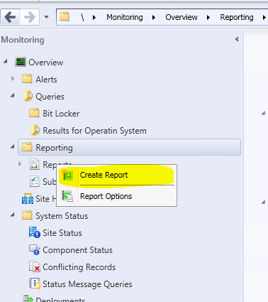 Create a new report SCCM