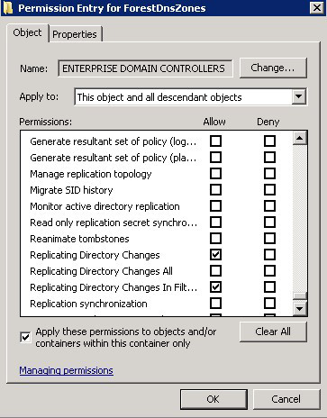 ENTERPRISE DOMAIN CONTROLLERS doesn’t have Replicating Directory Changes 