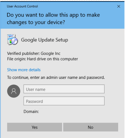 windows 10 user account control blocking app